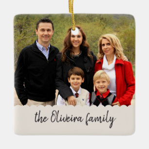 Foto Familienname Doppelseitige Weihnachtsansicht Keramikornament