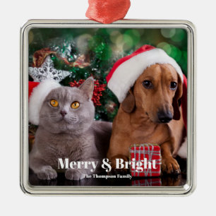 Foto Familienname für Haustiere Merry und Bright Ornament Aus Metall