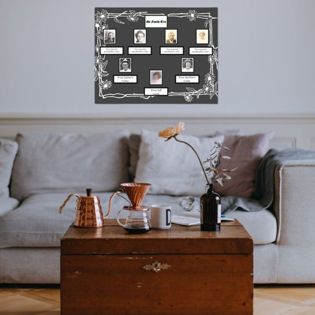 Foto Family Tree Daisy Art Border on Dark Gray Poster (Von Creator hochgeladen)