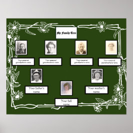 Foto Family Tree Daisy Art Border on Green Poster