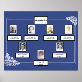 Foto Family Tree Rose Zeichnend Grenze auf blau Poster