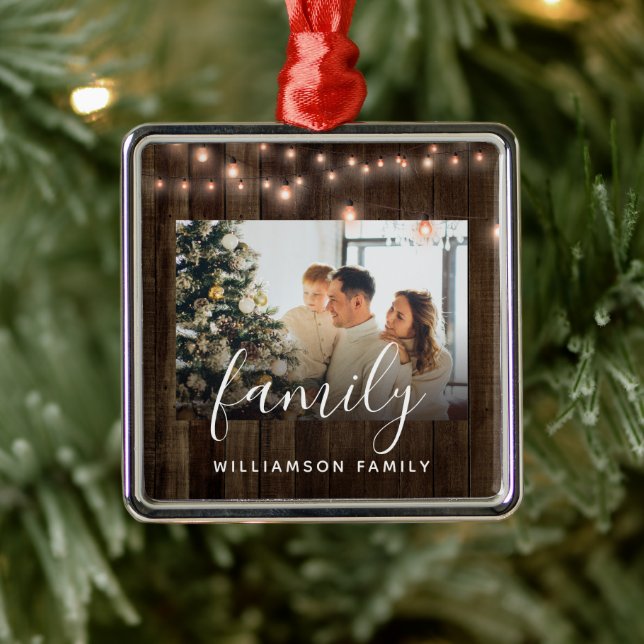 Foto Family Wood and Lights Keramik Ornament Aus Metall (Baum)