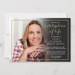 Foto-Feier zur Beerdigung von Leben Gold-Script Einladung