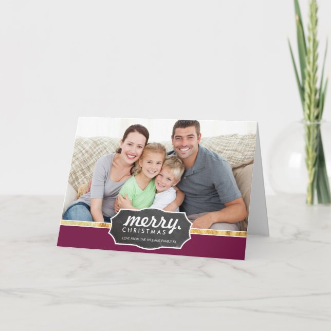 FOTO-FEIERTAGS-Goldfolien-Bandtafel-Zeichenpflaume Feiertagskarte (Vorderseite)