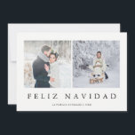 Foto Feliz Navidad | spanisches modernes Feiertagskarte<br><div class="desc">Diese elegante,  einfache Weihnachtskarte kennzeichnet zwei Ihrer persönlichen Fotos und die Wörter "Feliz Navidad" im modernen schwarzen Text. Die Rückseite enthält einen modischen belaubten Entwurf für einen total stilvollen Feiertagsblick.</div>