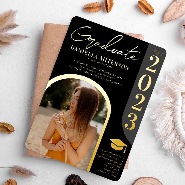 Foto fett 2023 schwarzer Abschluss Folieneinladung (Von Creator hochgeladen)