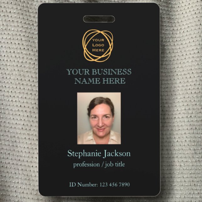 Foto-Firmenlogo QR-Code Aquamarin Ausweis (Customize this professional name tag with your logo, QR code, business details, and Photo ID badge.)