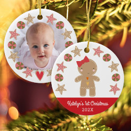 Foto First Christmas Gingerbread Baby Girl Keramik Ornament