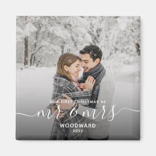 Foto First Christmas Verheiratet White Script Magnet