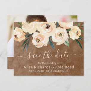 Foto Floral Beige Gold Brown Save the Date Ankündigung