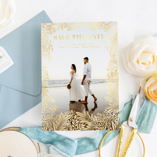 Foto Floral Botanisch Modern Save The Date Gold Folieneinladung