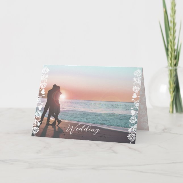 Foto Floral Damask trim zweifach Hochzeit Einladung (Vorderseite)