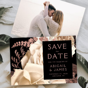 Foto Floral Elfenbein Rosen Gold Save the Date Einladung