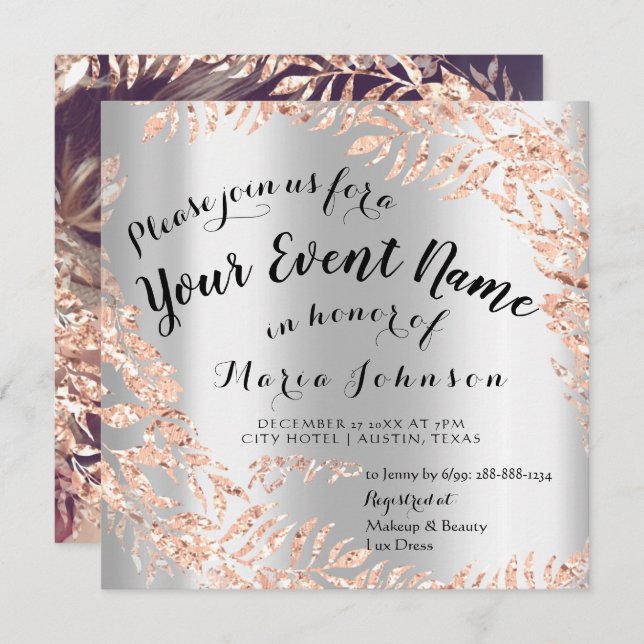 Foto Floral Gray Rose Royal Baby Dusche Einladung (Vorne/Hinten)