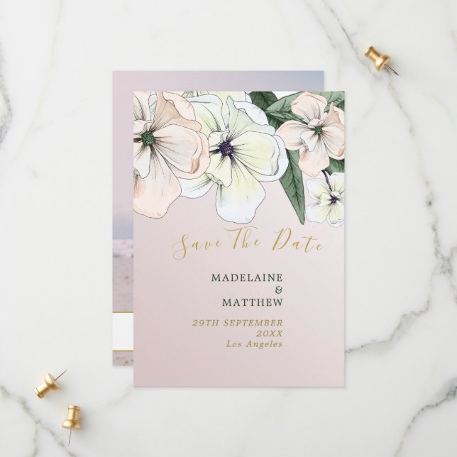 Foto Floral Magnolia Save the Date blush (Vorderseite/Rückseite Beispiel)
