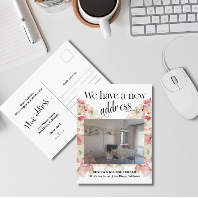 Foto Floral New Zuhause Address, Ankündigungspostkarte (Von Creator hochgeladen)
