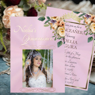 Foto & Floral - Pink Quinceanera  Folieneinladung