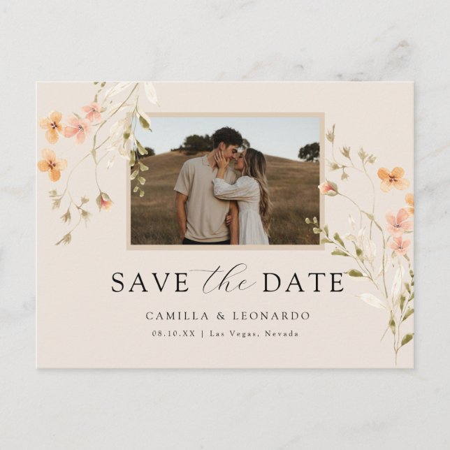 Foto Floral Save the Date Postkarte (Vorderseite)