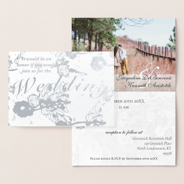 Foto Floral Silver Foil Hochzeit Folienkarte (Anzeige)