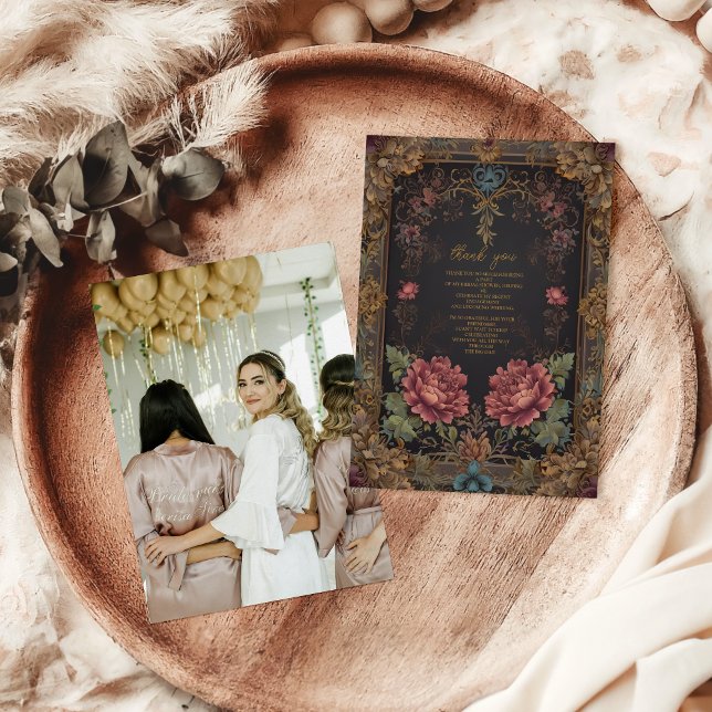 Foto Floral Viktorianisch Gothic Brautparty Dankeskarte (Von Creator hochgeladen)