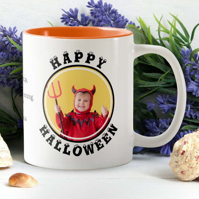 Foto Frame Personalisiert Happy Halloween Zweifarbige Tasse (Von Creator hochgeladen)