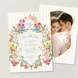 Foto Französisch Blau Florales Monogramm Vintage W Save The Date