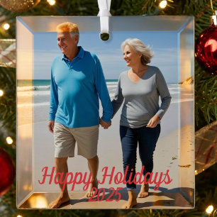 Foto Frohe Feiertage Rot personalisieren Ornament Aus Glas