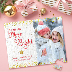 Foto Frohe Festliche Schrift Gold Glitter Rot Weih Puzzle