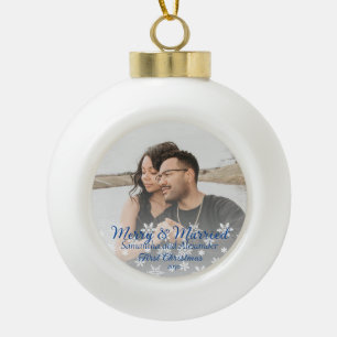 Foto Frohe und Verheiratete Erste Weihnachtsschnee Keramik Kugel-Ornament