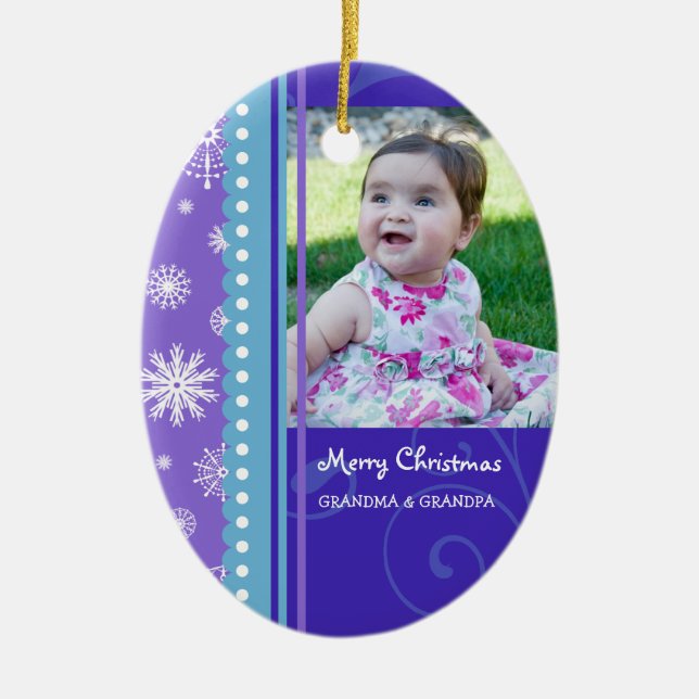 Foto-frohe Weihnacht-Großeltern-Verzierung Keramikornament (Vorne)