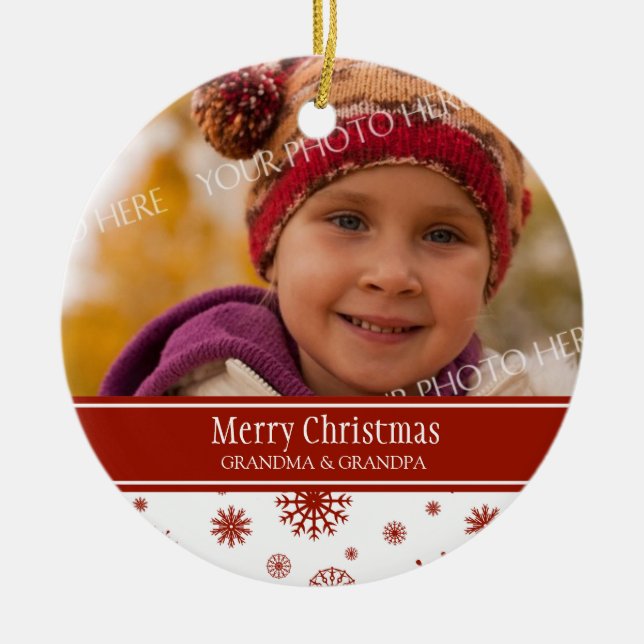 Foto-frohe Weihnacht-Großeltern-Verzierungs-Rot Keramik Ornament (Vorne)