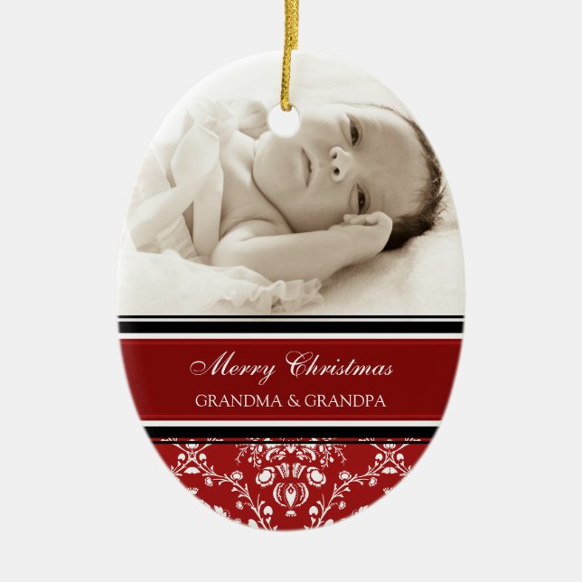 Foto-frohe Weihnacht-Großeltern-Verzierungs-Rot Keramikornament (Vorne)