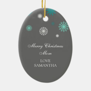 Foto-frohe Weihnacht-Mama-Verzierungs-Aqua-Grau Keramikornament