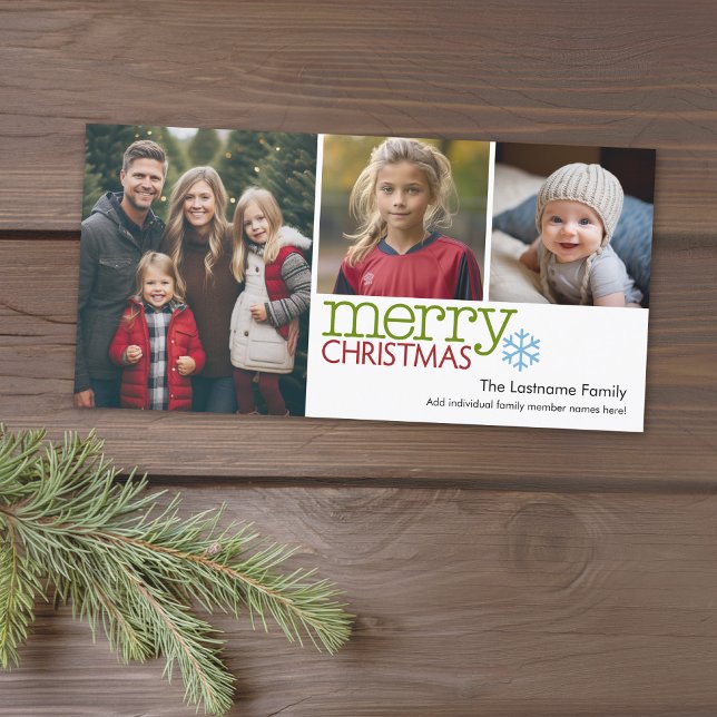 Foto - Frohe Weihnachten 3 Foto Collage minimal (Add photos to this classic photo card that can be printed or sent out to friends and family.)