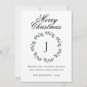 Foto Frohe Weihnachten Burgunder Kranz Monogramm Dankeskarte