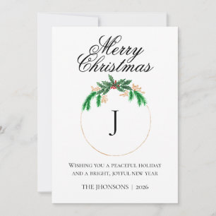 Foto Frohe Weihnachten Burgunder Kranz Monogramm Dankeskarte