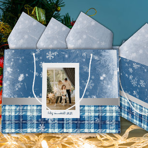 Foto Frohe Weihnachten Elegant Blau  Große Geschenktüte