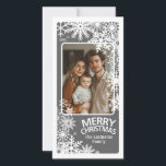 Foto - Frohe Weihnachten - Graue Schneeflocken<br><div class="desc">Passen Sie dies mit 1 vertikalem / portrait Foto,  Ihrem Familiennamen und dem aktuellen Jahr an.</div>