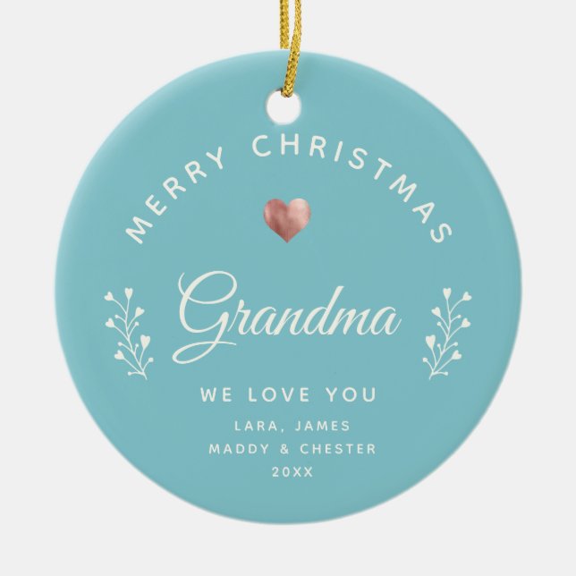 Foto Frohe Weihnachten Oma Rose Gold Aquamarin Keramik Ornament (Vorne)
