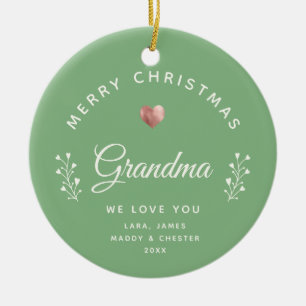 Foto Frohe Weihnachten Oma Rose Gold Green Keramik Ornament