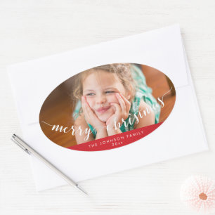 Foto Frohe Weihnachten Oval Rote Stickers