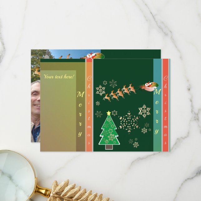 Foto "Frohe Weihnachten" Rentier des Weihnachtsman Dankeskarte (Vorderseite/Rückseite Beispiel)