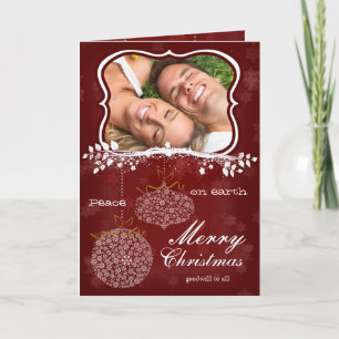 Foto Frohe Weihnachten Rote Sterne Weiße Ornamente