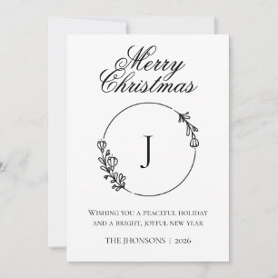 Foto Frohe Weihnachten Schwarz Weiß Kranz Monogram Dankeskarte