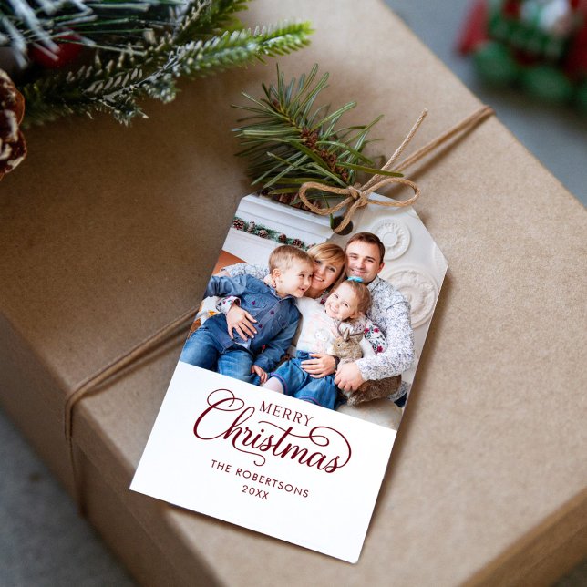 Foto Frohe Weihnachten Wasserfarbe Botanisch Geschenkanhänger (Von Creator hochgeladen)