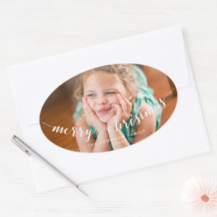 Foto Frohe Weihnachts Oval Stickers