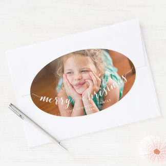 Foto Frohe Weihnachts Oval Stickers