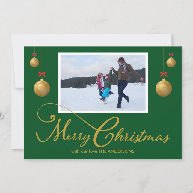 Foto frohe Weihnachtskalligrafie Grün Feiertagskarte (Vorderseite)