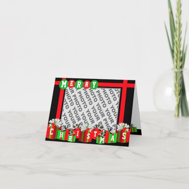 Foto Frohe Weihnachtskarte Geschenkboxen hinzufüge Feiertagskarte (Vorderseite)