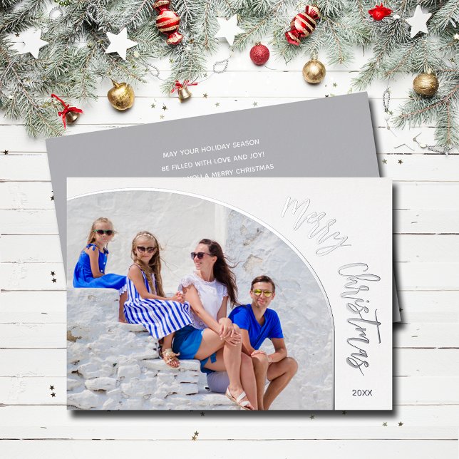 Foto Frohe Weihnachtsschrift Folien Feiertagskarte (Merry Christmas REAL silver foil holiday photo cards)